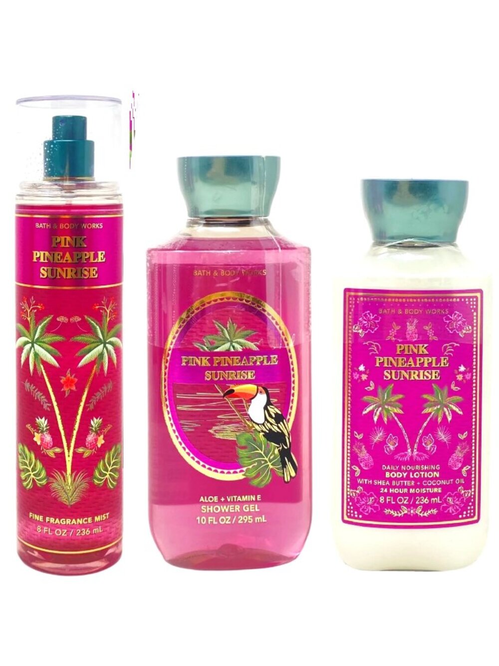 Bath and Body Works Pink Pineapple Sunrise Body Lotion Body Wash & Mist Set of 3